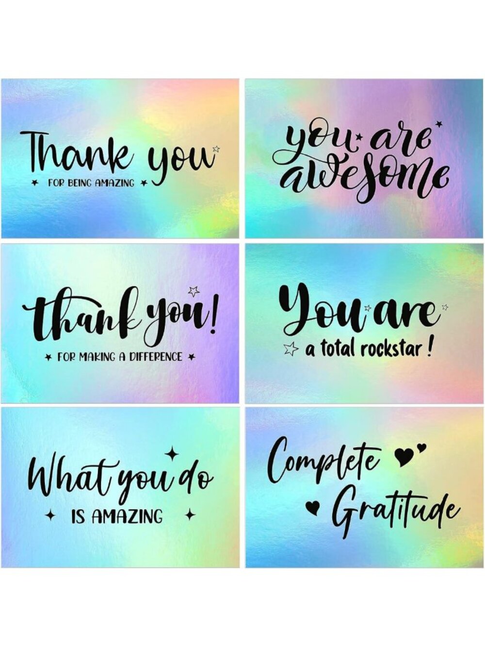 180 Pcs Holographic Thank You Cards - Appreciation Postcards for Teachers